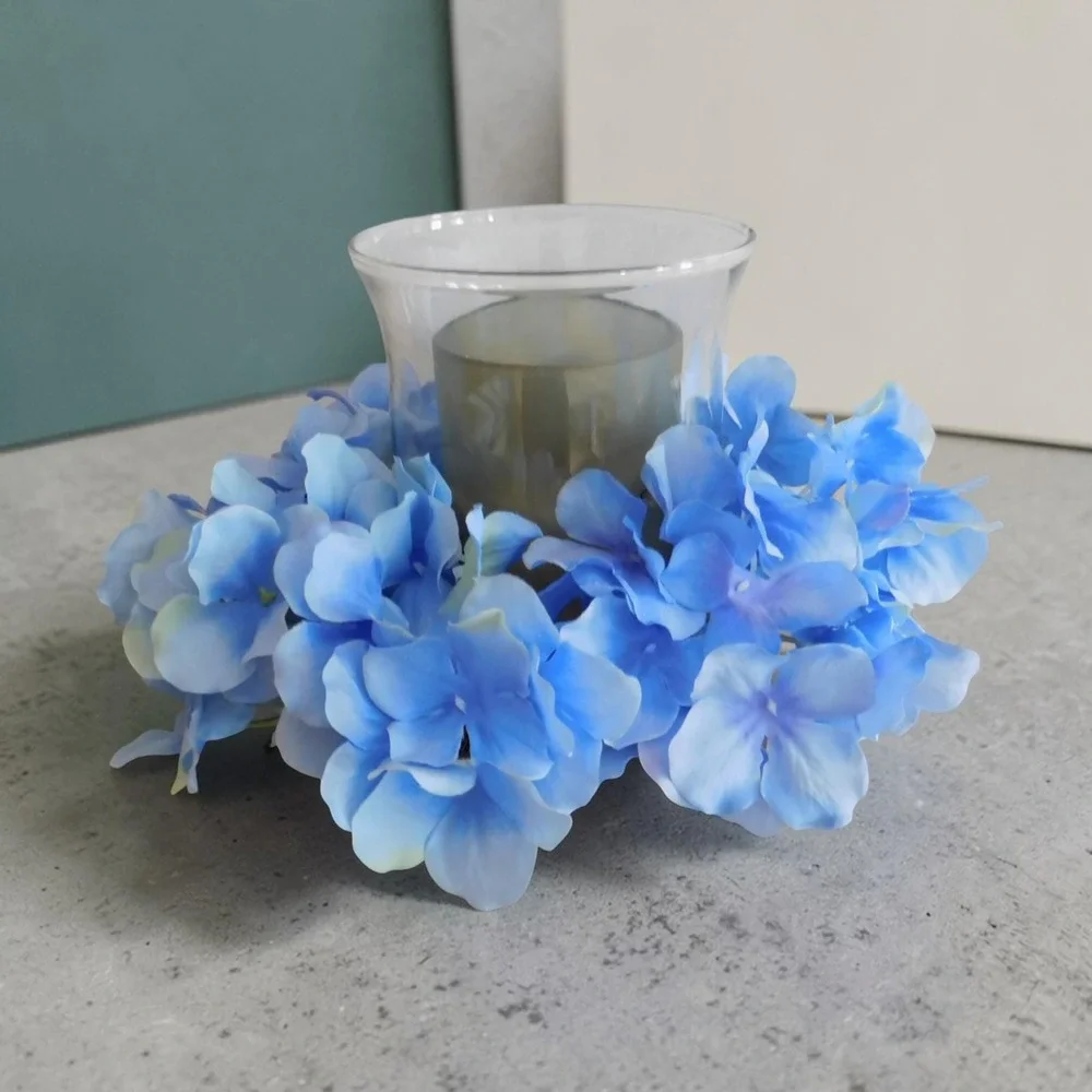 Blue Hydrangea Mini Wreath, Candle Ring, Cabinet‎ Wreath Summer Small Wreath